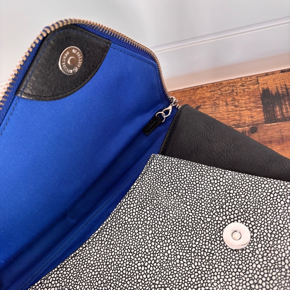 Halogen "Date Night" Asymmetrical Flap Clutch Black Leather - Picture 3 of 16